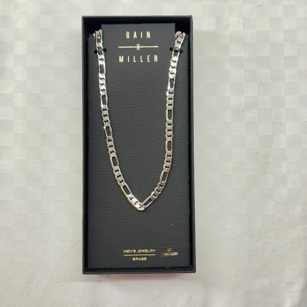 Bain Miller New in Box Brass Figaro Link Chain Necklace in Silver